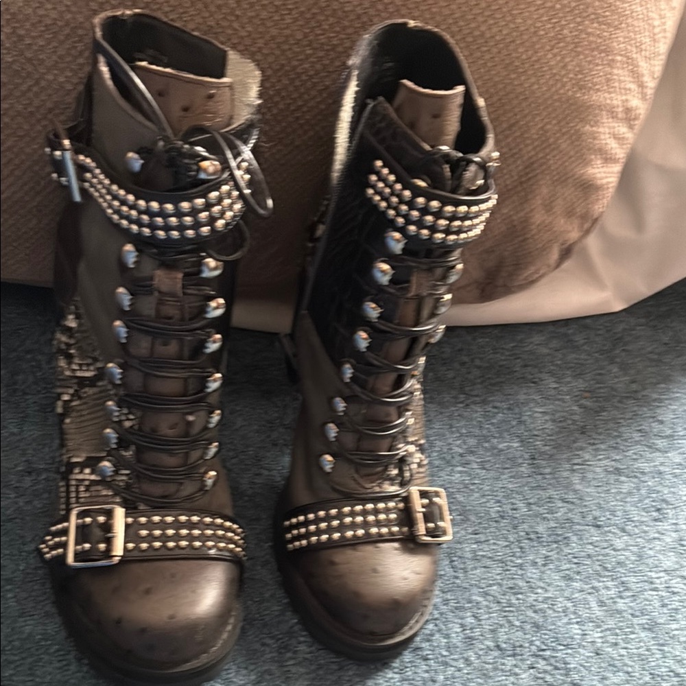 JEFFREY CAMPBELL Studded Black and Gray Combat Boots